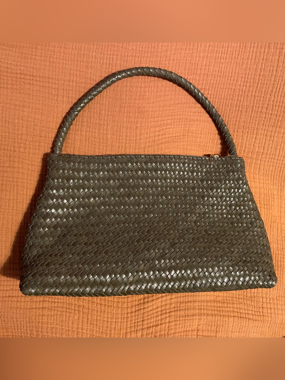 Madewell The Signature Woven Zip Top Shoulder Bag Faded Olive leather